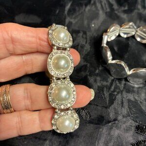 Silver tone and silver tone w/ faux pearl w/rhinestones bracelets
